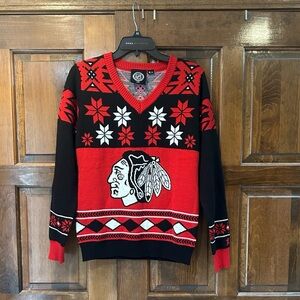 Chicago Blackhawks NHL Ugly Christmas Sweater Official V Neck Women's Size M